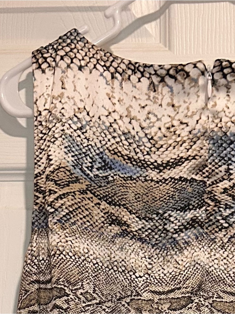 Dana Buchman Sleeveless Snake-Print Shift Dress in Blue, Tan, White - Picture 8 of 8